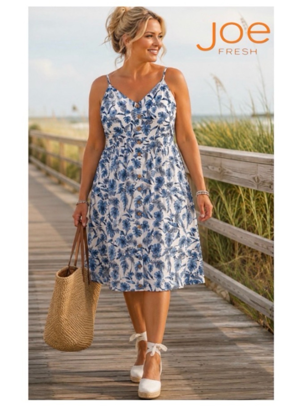 2X Joe Fresh Cotton - Linen Floral Button-Front Sundress